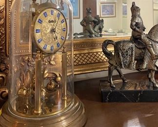 Anniverssary Clock, Knight on Marble Base Décor, Hollywood Regency Mid-Century Gold Mirror