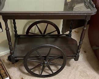 Antique Tea Cart with Removable Glass Serving Tray