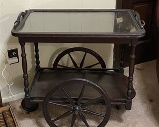 Antique Tea Cart with Removable Glass Serving Tray
