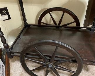 Antique Tea Cart with Removable Glass Serving Tray