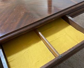 Oversized Map Table Converted to a Coffee Table with Hidden Leaves and Drawer Wood Inlaid