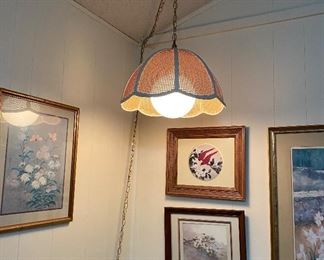 Vintage Wicker Rattan Woven Swag Pendant Lamp with Globe, Assorted Wall Décor 