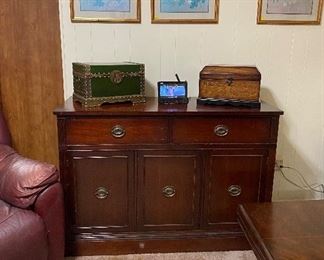 Assorted Wall Décor, Leather Recliners, Mahogany Sideboard/Buffet, Oversized Treasure Boxes
