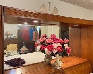 Lighted King Size Bedroom Set with Cabinets and Hidden Bookcase Space, Bedding