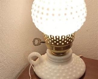 Vintage Pair of Hobnail Milk Glass Bedroom Lamps