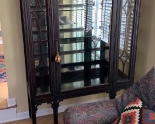 Antique Glass Front China Cabinet 44 3/8" wide x 63 5/8" high x 16" deep $200