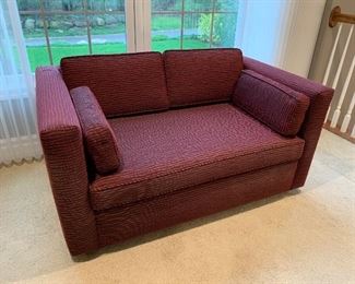 Upholstered striped red loveseat (54”W x 34”D x 25”H) - $350 or best offer