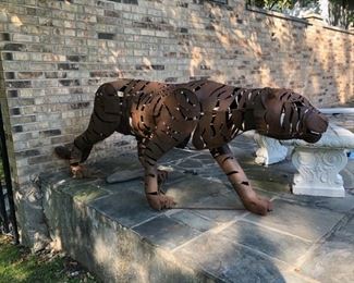 Life-size (maybe a little larger) iron tiger sculpture