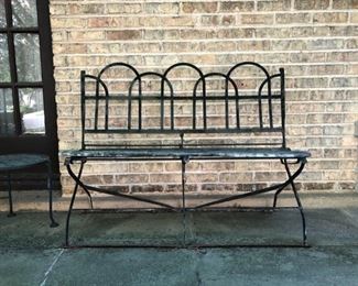 Antique iron and wood bench. (missing piece of one wood slat)