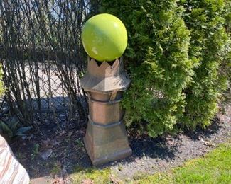 Antique English terra-cotta chimney 275.00 Green glazed ceramic ball 30.00