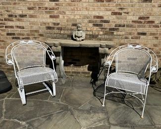 two wrought iron chairs rocker: 125.00 ROCKER SOLD armchair: 65.00