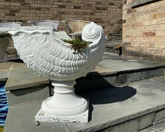 rare pair vintage zinc nautilus shell garden urns