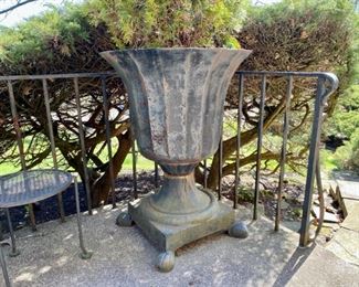 3’ iron planter with arborvitae 350.00