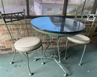 vintage wrought iron bistro set with marble top option as well as glass top
