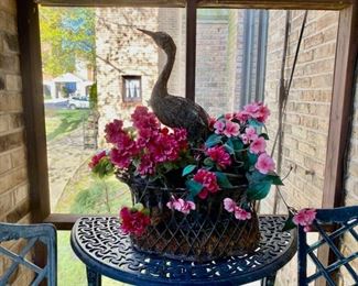 black metal basket with bird and flowers 85.00