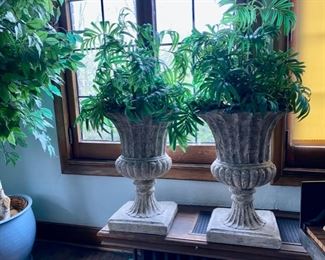 pr. resin planters with artificial ferns 75.00 pr.