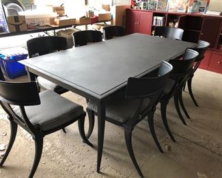 RESTORATION HARDWARE (CURRENT STYLE) KLISMOS RECTANGULAR DINING TABLE IN BRUSHED IRON W/8 KLISMOS SIDE CHAIRS ORINIGAL COST OVER $6200 SALE PRICE $2500