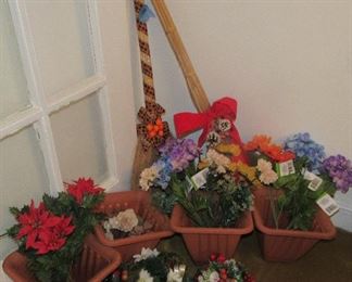 Lot 22- Large lot of Decorative Flowers, Plastic Pots, Halloween Etc. $25.00                                                  