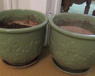 Lot 28 - Two Large Green Ceramic Plant Pots $40.00   