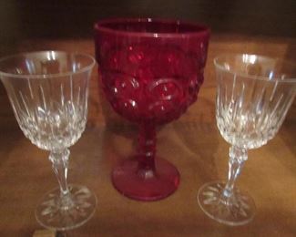 Lot 51 - Two Crystal Glasses and large Red glass $5.00  