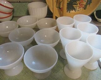 Lot 62 -Large Lot of  white glasses, cups, misc glasses, small Cake holder, small tray Etc.  See Next Two pictures $25.00                                                                            