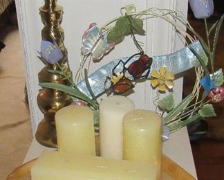 Lot 94 - Candles, tray, door decor, candle holder & two lamps  pics of lamps next pic $45.00                                                         