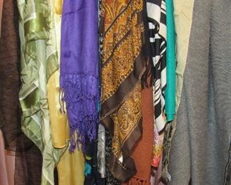 Lot 106 - Large lot of colorful scarfs some wool some silk and Shawl total of 16 - $30.00