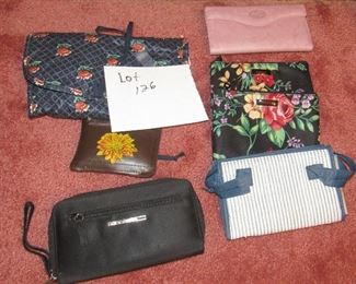 Lot 126 & Lot 134 - Make up bags etc & make up box with three slippers $25.00