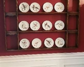 LOT D 2- $30- Set of Limoges Plates  6 1/2"  ( SOLD, PLATES ONLY)     LOT D3- $125 Wall plate rack 46w x 37 1/2"
