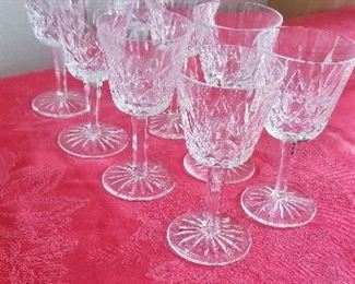 LOT D7 - $110 - SET OF EIGHT LIESMORE WATERFORD WHITE WINE GLASSES, 5 3/4" TALL