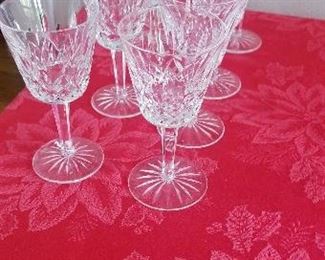 LOT D8 - $110 - SET OF EIGHT LIESMORE WATERFORD WHITE WINE GLASSES, 5 3/4" TALL