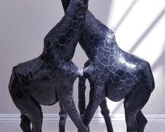 LOT S4- $450- Stone of Shona " Giraffes" Lloyd Ngwaru- from Elena Bulatova Fine Art( Stone, heavy sculpture) "as is" one neck has been repaired 47" x 28".   More info on this piece can be found at https://artcld.com/art/1895167