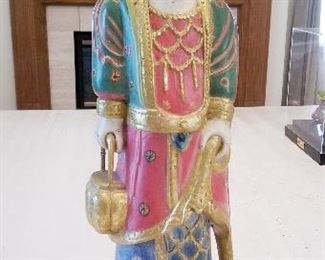 LOT S27 - $65 -  ANTIQUE SOUTHEAST ASIAN WOODEN FIGURINE (AS IS) 23" X 8"
