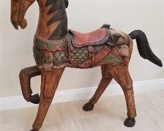 LOT S41A- $450- ANTIQUE WOODEN HORSE, TAIL "AS IS"