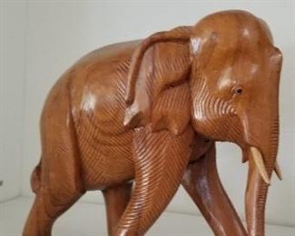 LOT S51- $20-  CARVED WOODEN ELEPHANT- 6 3/4 X 7 1/2