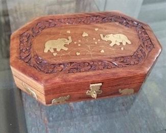 LOT S80 - $15 - CARVED WOODEN ASIAN BOX 8" X 5 1/2"