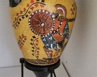 LOT S100 - $30 - HAND-PAINTED GREEK VASE ON STAND 10 1/4" TALL
