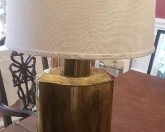 LOT S140 - $85 - VINTAGE BRASS LAMP, ETCHED 31" X 11 1/2"