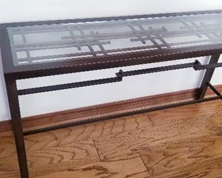 LOT F4- $175 METAL AND GLASS CONSOLE TABLE 54WX 16 D X 29 H