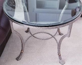 LOT F15 - $295 - METAL AND GLASS CONSOLE TABLE 1/2" THICK BEVELED GLASS, 3' X 28"