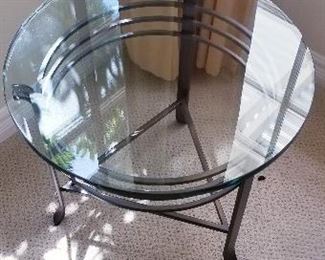 LOT F17 - $250 - 1/2" THICK GLASS, SMALL SIDE TABLE 22" X 19 1/2"