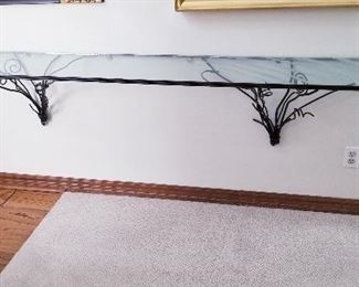 LOT F40 - $325 - GLASS AND TWISTED METAL WALL CONSOLE TABLE 