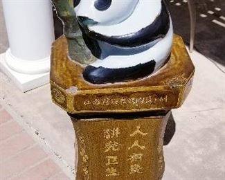 LOT F47 - $150 - PANDA TRASH CAN (AS IS, SOME CHIPS) 38" X 19" X 14" (THIS IS HEAVY, POSSIBLY CEMENT OR CONCRETE)