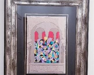 LOT A2- $450- ANATOLE KRANSNYANSKY, " GOLD AND SILVER WITH RED ARCHES" 31 1/2 X 25
