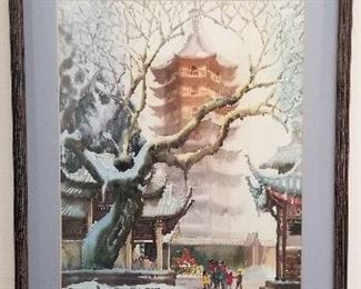LOT A10- $195-ASIAN WINTER WATERCOLOR ( STAMPED ON CORNER) 23 X 29 1/2