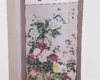 LOT A32- $95 - ASIAN SCROLL OF FLOWERS 34 X 82