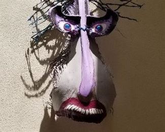 LOT F11- $195- PURLE MASK SIGNED IN REAR " KORN DAVIS" 30 X 14