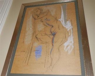 Original Art by Hans Burkhardt (Pastel Portrait Nude)