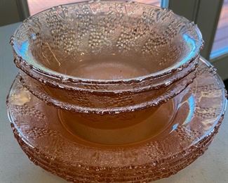 Pink Depression Glass Style Luncheon Plates & Bowls