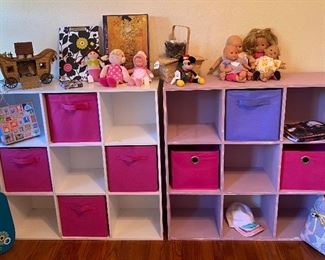 Assorted Baby Dolls, Corelle French Baby Doll, Madame Alexander Baby Doll, Noah's Ark (not a toy), Cubby Shelving Storage Units with Fabric Holders